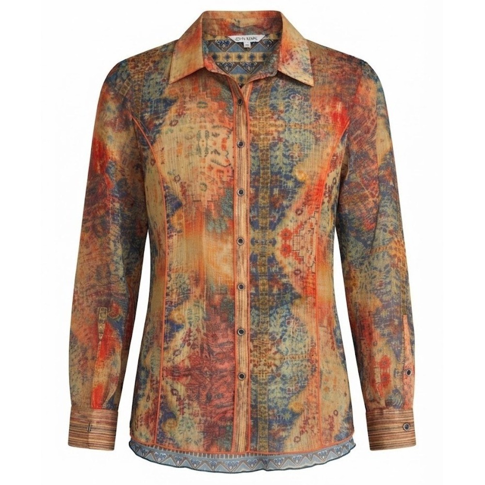 John Mark Womens Large Multicolor Floral Embroidered Button Shirt Boho - CJ